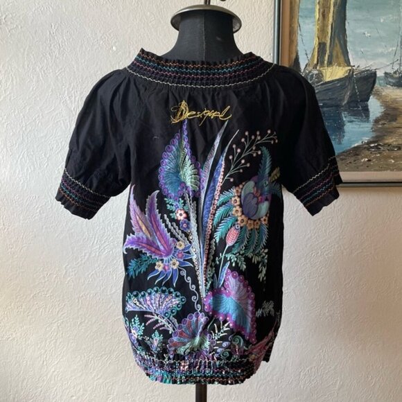 Vintage 1990s Desigual Boho short sleeved blouse size XS - Picture 3 of 10